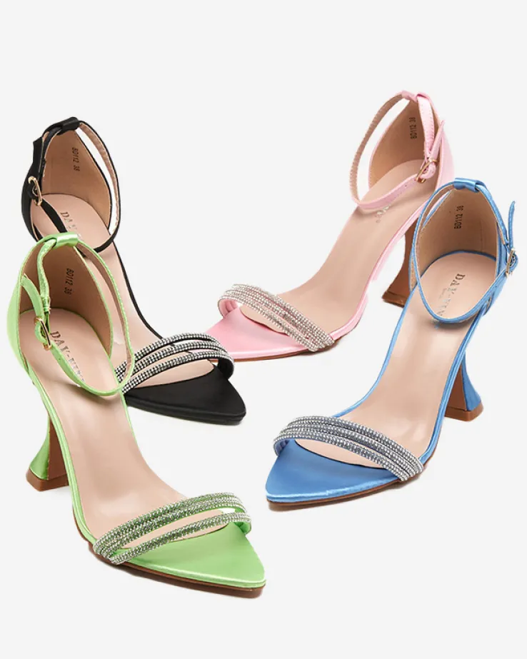 Royalfashion Różowe damskie sandałki na szpilce z ozdobnymi cyrkoniami Manestri