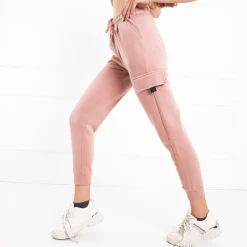 Royalfashion Różowe damskie ocieplanie spodnie dresowe typu cargo