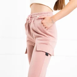 Royalfashion Różowe damskie ocieplanie spodnie dresowe typu cargo