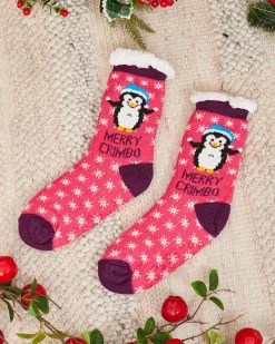 Royalfashion Różowe damskie skarpetki ze świątecznym wzorem