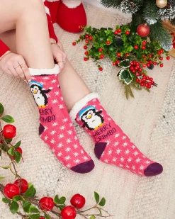 Royalfashion Różowe damskie skarpetki ze świątecznym wzorem