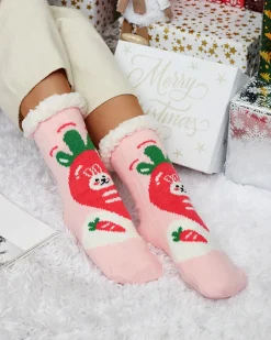Royalfashion Różowe damskie ciepłe skarpetki z kożuszkiem