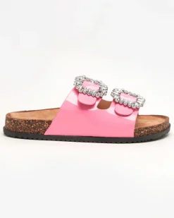 Royalfashion Różowe damskie klapki ze zdobionymi klamerkami Olimika