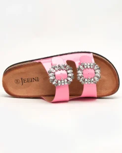 Royalfashion Różowe damskie klapki ze zdobionymi klamerkami Olimika