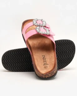 Royalfashion Różowe damskie klapki ze zdobionymi klamerkami Olimika