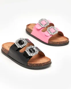 Royalfashion Różowe damskie klapki ze zdobionymi klamerkami Olimika