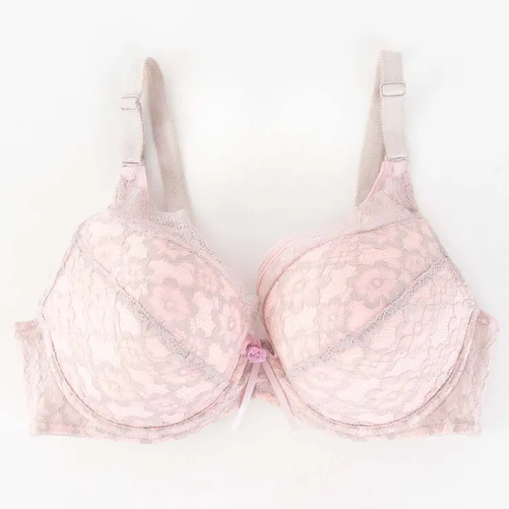 Royalfashion Różowo-szary biustonosz z koronką