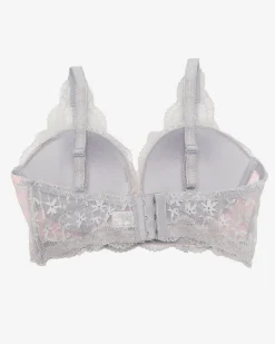 Royalfashion Różowy damski biustonosz z szarą koronką