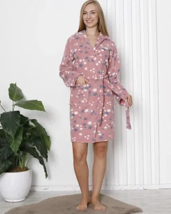 Royalfashion Różowy damski szlafrok w gwiazdki