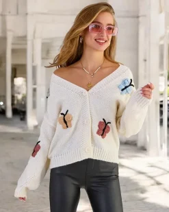 Royalfashion Rozpinany damski sweter z motylkami