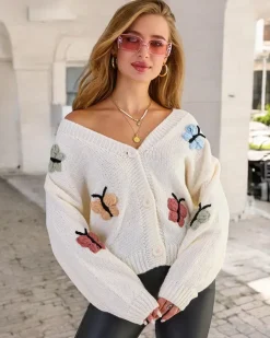 Royalfashion Rozpinany damski sweter z motylkami