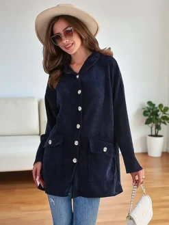 Royalfashion Rozpinany damski sweter ze złotymi guzikami oversize