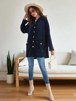 Royalfashion Rozpinany damski sweter ze złotymi guzikami oversize