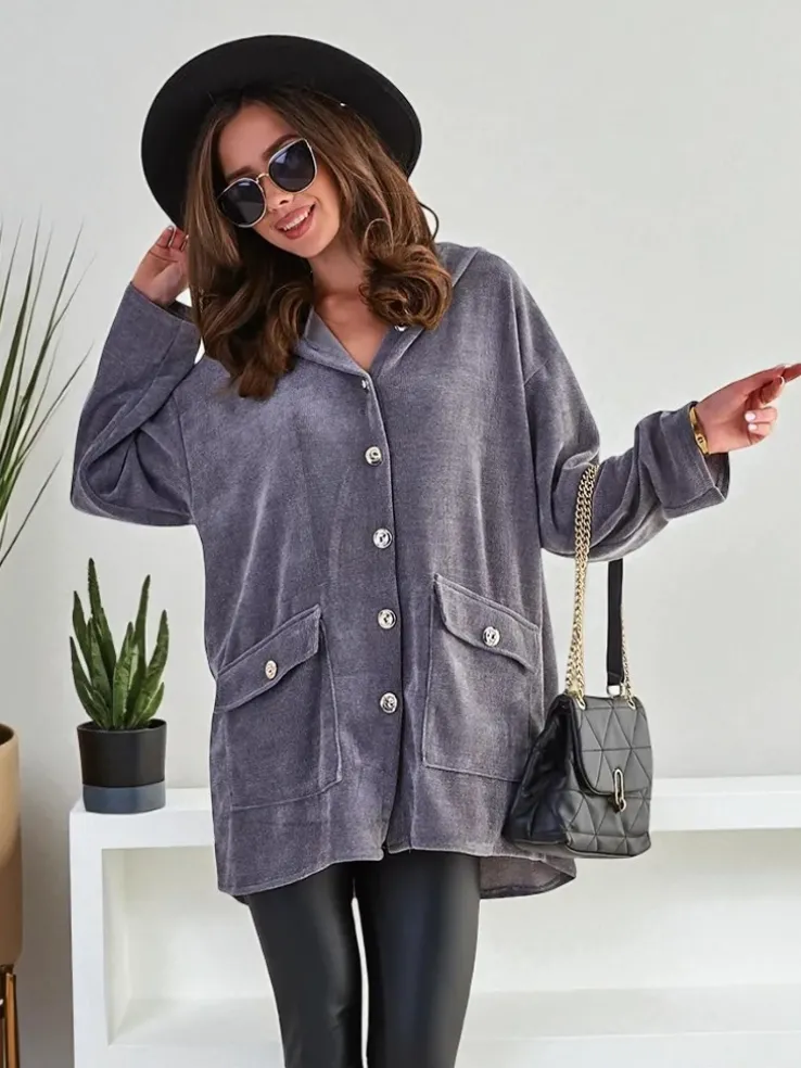 Royalfashion Rozpinany damski sweter ze złotymi guzikami oversize