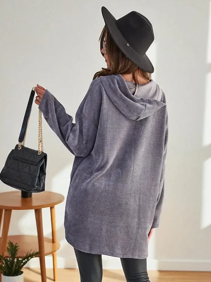 Royalfashion Rozpinany damski sweter ze złotymi guzikami oversize