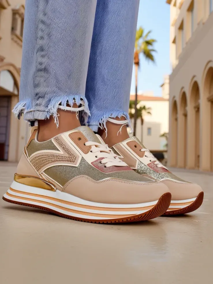 Royalfashion Sneakersy damskie z brokatem Borovis