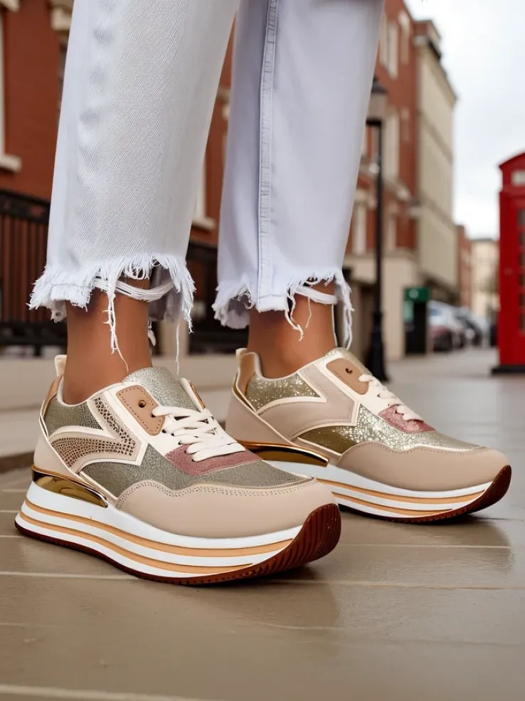 Royalfashion Sneakersy damskie z brokatem Borovis