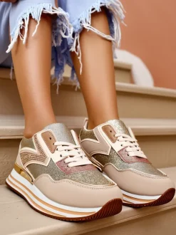 Royalfashion Sneakersy damskie z brokatem Borovis