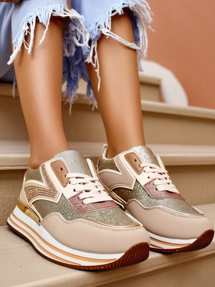 Royalfashion Sneakersy damskie z brokatem Borovis