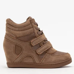 Royalfashion Sneakersy dziewczęce brązowe na krytym koturnie Janomi