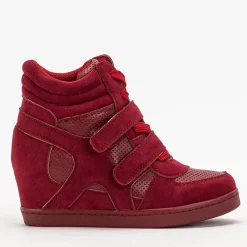 Royalfashion Sneakersy dziewczęce bordowe na krytym koturnie Janomi