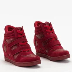 Royalfashion Sneakersy dziewczęce bordowe na krytym koturnie Janomi