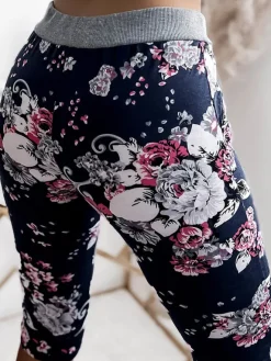 Royalfashion Spodenki damskie granatowo- różowe o długości 3/4