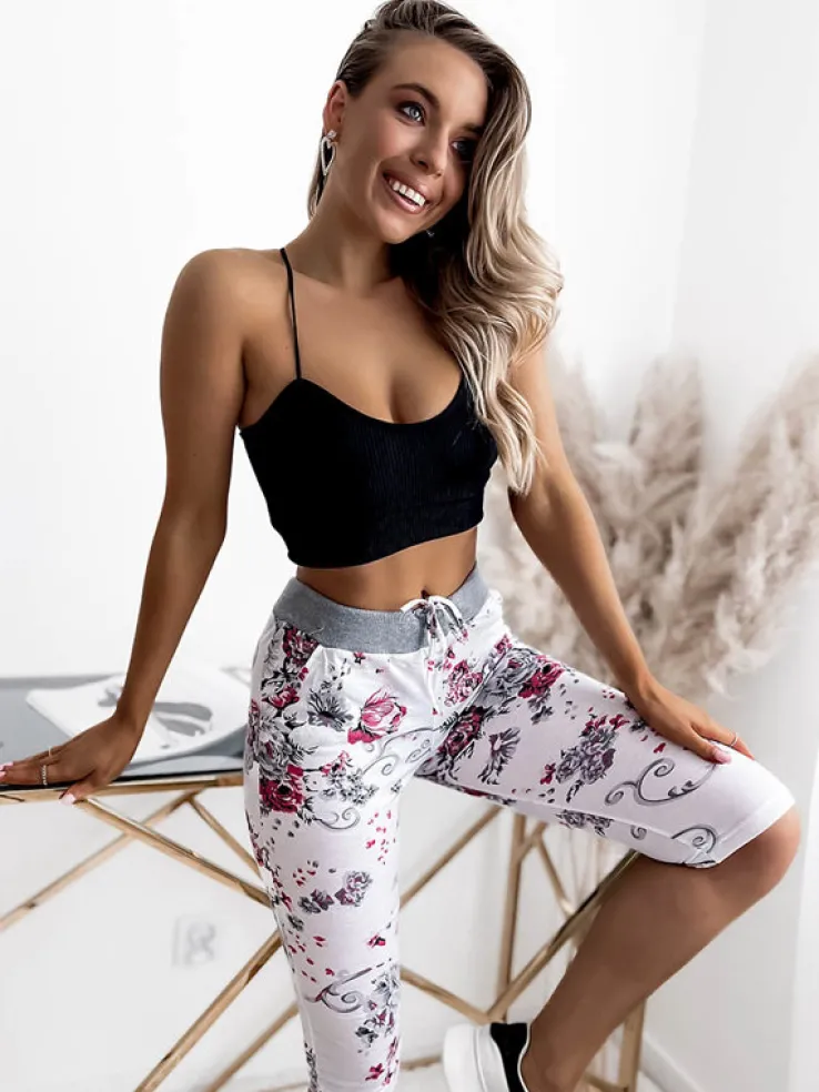 Royalfashion Spodenki damskie biało- różowe o długości 3/4