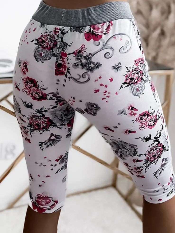 Royalfashion Spodenki damskie biało- różowe o długości 3/4