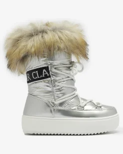 Royalfashion Srebrne dziecięce wsuwane buty a'la śniegowce z futerkiem Asika