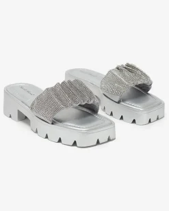 Royalfashion Srebrne klapki damskie z cyrkoniami Emkoy