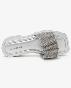 Royalfashion Srebrne klapki damskie z cyrkoniami Emkoy