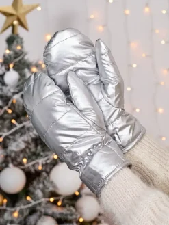 Royalfashion Srebrne rękawiczki damskie