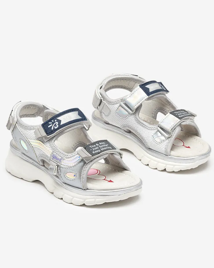 Royalfashion Srebrne sandały dziecięce z kolorowymi wstawkami Meniko
