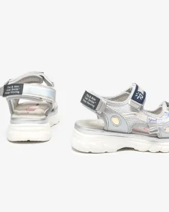 Royalfashion Srebrne sandały dziecięce z kolorowymi wstawkami Meniko