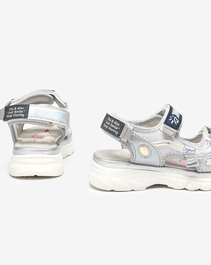 Royalfashion Srebrne sandały dziecięce z kolorowymi wstawkami Meniko