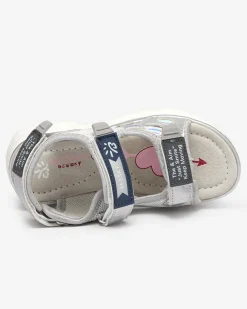 Royalfashion Srebrne sandały dziecięce z kolorowymi wstawkami Meniko