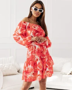 Royalfashion Sukienka damska mini a'la hiszpanka w kwiaty