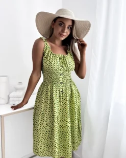 Royalfashion Sukienka damska za kolano z printem w kolorze zielonym