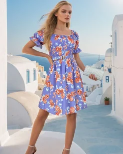 Royalfashion Sukienka damska midi a'la hiszpanka w kwiaty