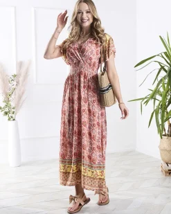 Royalfashion Sukienka damska w kwiaty w kolorze różowym