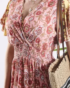 Royalfashion Sukienka damska w kwiaty w kolorze różowym