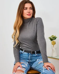 Royalfashion Sweter damski półgolf w ciemnoszarym kolorze