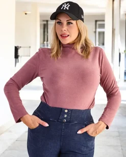 Royalfashion Sweter damski półgolf w ciemnoróżowym kolorze