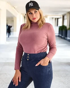 Royalfashion Sweter damski półgolf w ciemnoróżowym kolorze