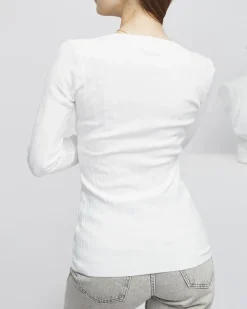 Royalfashion Sweter damski z dekoltem w serek w kolorze białym