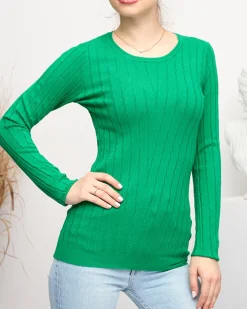 Royalfashion Sweter damski z okrągłym dekoltem w kolorze zielonym