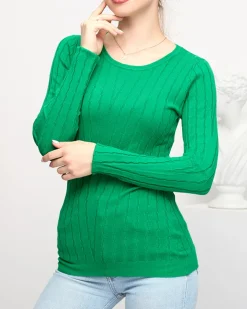 Royalfashion Sweter damski z okrągłym dekoltem w kolorze zielonym