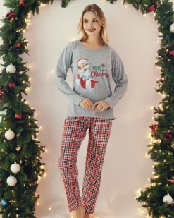 Royalfashion Szara damska 2-częściowa piżama ze świątecznym printem