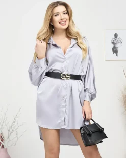 Royalfashion Szara damska tunika typu koszula